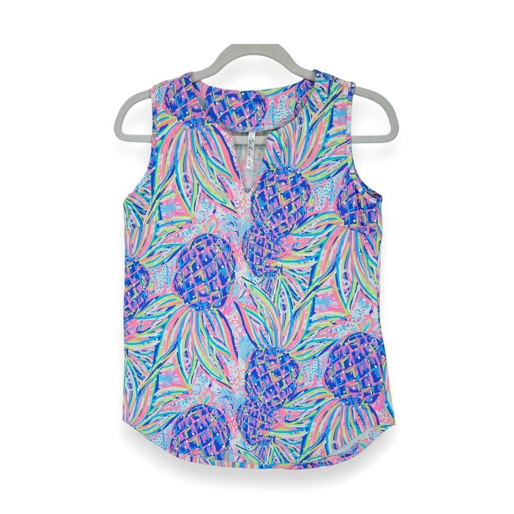 Lulu B Women's UPF 50 Sleeveless Multi-Colored Pineapple Pattern Top XS‎